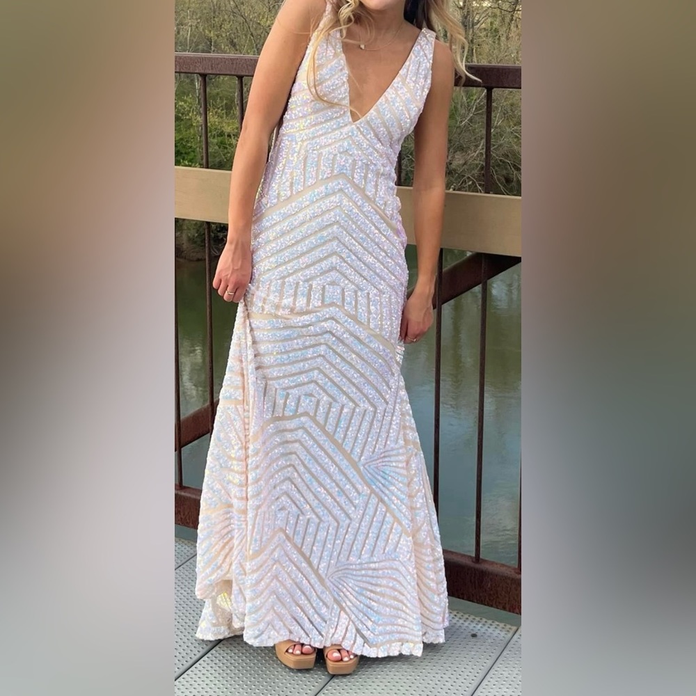 Prom dress - white sequins worn once